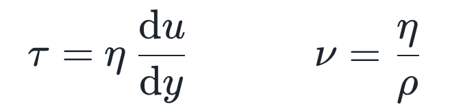 τ = η · du/dy und ν = η/ρ